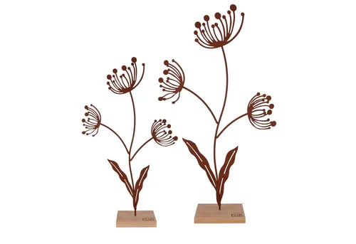 UNUS HOME Dekofigur Aufsteller Deko-Blume (2er Set, Rost), Blumen-Silhouette aus Metall und Bambus-Holz Wohndekoration
