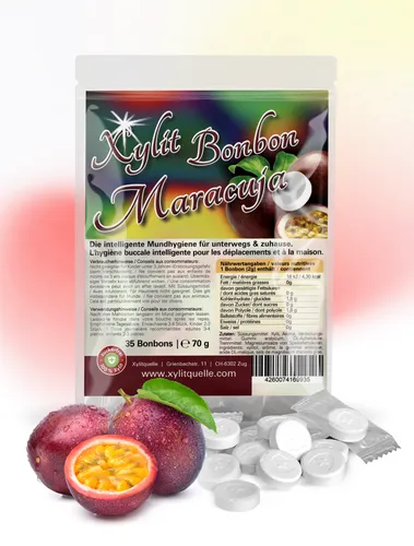 70g Xylit Birkenzucker Bonbons MARACUJA (Passionsfrucht) | 100% mit Xylit