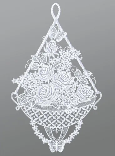 Plauener Spitze® Fensterbild Rosenkorb mit Schmetterlingen von Plauener Spitze
