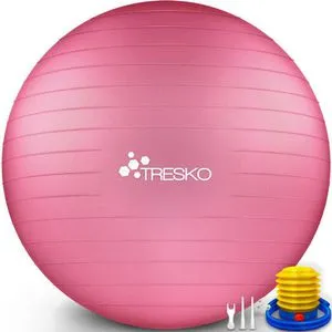 TRESKO Gymnastikball 85 cm mit GRATIS Übungsposter - BPA-freier Anti-Burst Fitnessball für Yoga und Physiotherapie, ideal für Büro und Schwangerschaftsgymnastik. Inklusive Luftpumpe, rosa Design.