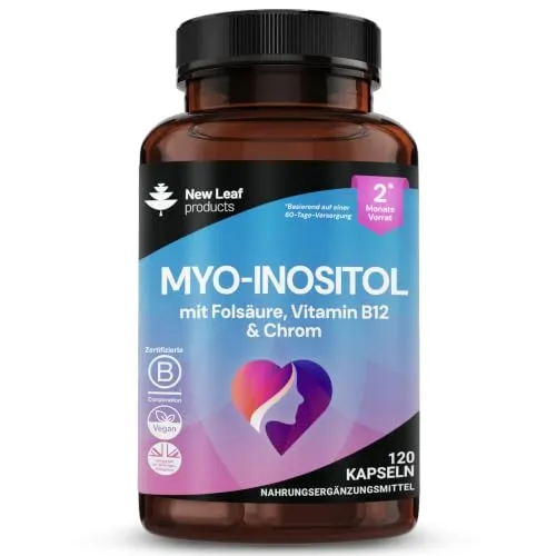 Myo-Inositol Kapseln 1000mg, Folsäure, Chrom, B8 & B12, 120 Kapseln, Vegan | 2 Monats Vorrat, PCOS Supplement, Hochdosiert mit Folsäure, Chrom & Vitamin B8/B12