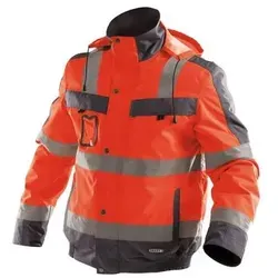 DASSY® Lima Warnschutz Winterjacke 3XL, NEONROT/ZEMENTGRAU - Arbeits- & Schutzkleidung: Wasserdichte Winterjacke mit wärmeisolierender Wattierung und verstellbaren Ärmeln für optimalen Schutz bei kaltem Wetter.