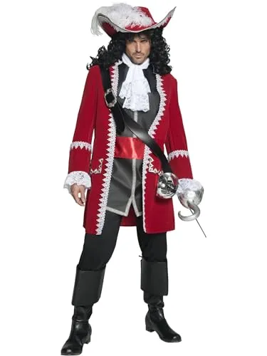 Deluxe Authentic Pirate Captain Costume (M) - Herren Kostüm für Piratenkapitäne, ideal für Karneval und Halloween. Bequemes und leichtes Material, einfaches An- und Ausziehen mit Klettverschluss. Perfekt für unvergessliche Themenpartys!