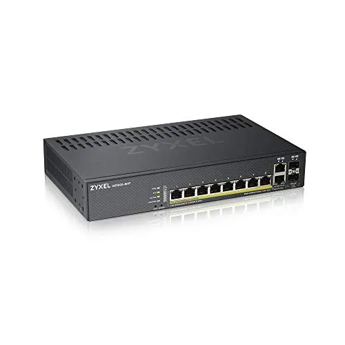 Zyxel GS1920-8HPv2 Gigabit Ethernet PoE+ Switch - Netzwerk-Switch mit 8 Ports und 130 Watt Budget, unterstützt NebulaFlexTM für flexibles Management zwischen Standalone und Cloud, ideal für ruhige Büros.