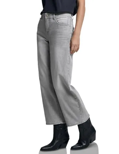 Street One Studio Damen Wide Leg Jeans 3717137, Light Grey Random Washed - Modische Wide Leg Jeans im Casual Fit mit Mid Waist, ideal für lässige Outfits und bequemes Tragen. Perfekte Passform mit 5-Pocket-Style.