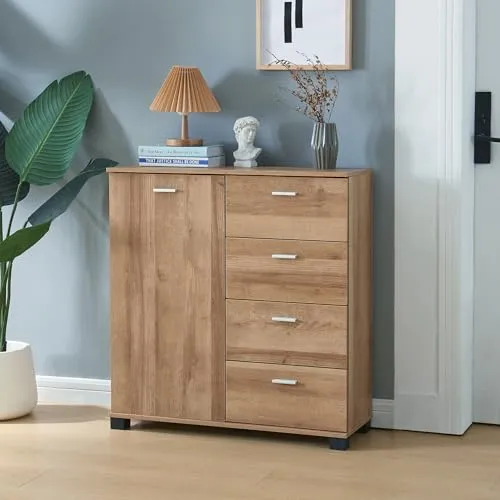 [en.casa] Sideboard Döbritz - Flurschrank mit 4 Schubladen - Kommode für Flur, Wohnzimmer und Schlafzimmer, 84x80x28cm, mit höhenverstellbaren Ablagen für flexible Organisation und stilvolles Design.