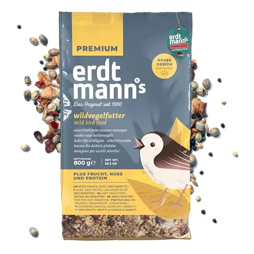 Erdtmanns schalenloses Streufutter Plus 800 g – Vogelfutter ohne Schalen für saubere Futterstellen – Mischung aus beliebten Zutaten – Ganzjahresfutter für Wildvögel
