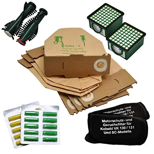 FSProdukte 66 teiliges SET geeignet für Vorwerk Kobold VK 130 131, 40 Staubsaugerbeutel, 2 Ersatzbürsten EB 350, 2 Hygienefeinfilter, 2 Geruchsfilter, 20 Duftstäbchen
