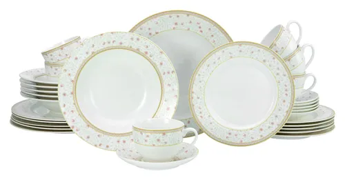 Creatable Kombiservice 30-teilig, Perlmutt mit Blumenmuster - Elegantes 30-teiliges Keramik-Geschirrset in Perlmuttfarbe mit floralem Design, ideal für festliche Anlässe und den täglichen Gebrauch.