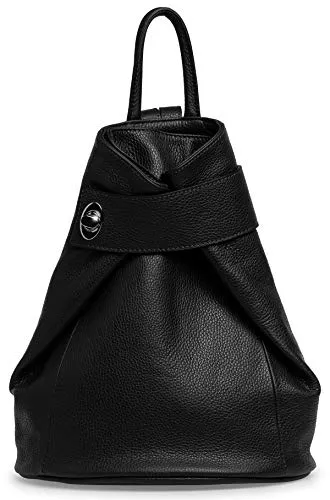 Caspar Großer Damen Leder Rucksack Eleganter City Backpack - CLASSIC LINE - Modell No.790 - Made in Italy, Farbe:schwarz, Größe:Groß (BxHxT ca. 29x35x13 cm)