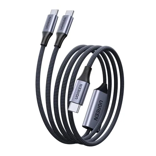 UGREEN USB C Kabel 140W Max 2m, Ladekabel USB-C 2-in-1, USB C auf USB C Kabel, für iPhone 16/15 Serie, MacBook Pro/Air, iPad Pro, Galaxy S25, Pixel 9, Steam Deck usw (USB 2.0, Flecht-Design)