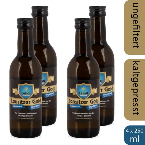Leinöl - Lausitzer Gold (kaltgepresst ungefiltert Premium Leinöl), 4 x 250ml 4 x