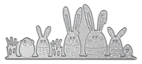 Rayher Stanzschablone, Hasenfamilie, 12,1 x 5,2 cm, Papiergestaltung, Stanzschablone Ostern, Kartengestaltung, Scrapbooking und vieles mehr, Prägeschablone Ostern, Stahl, 50290000