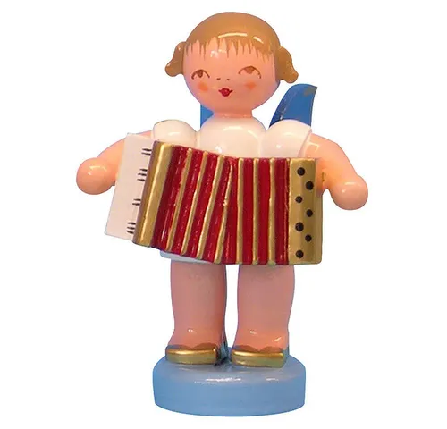 Dekofigur Engel mit Akkordeon - Blaue Flügel - 6cm - Nussknacker Dekofigur aus der handgefertigten Serie 'Kleine Engel mit blauen Flügeln' – ideal für eine festliche Weihnachtsdekoration.