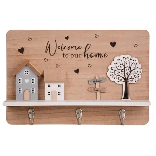 Produktbild UNUS Schlüsselhalter Welcome to our Home Holz Wanddeko, Schlüsselaufbewahrung, Wandhalterung, rustikale Dekoration, Flur & Eingangsbereich Accessoire