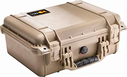 PELI 1450 Wasserdichter Schutzkoffer für Elektronische Ausrüstung, IP67-Zertifiziert, 15L Volumen, kein Schaum, Desert Tan