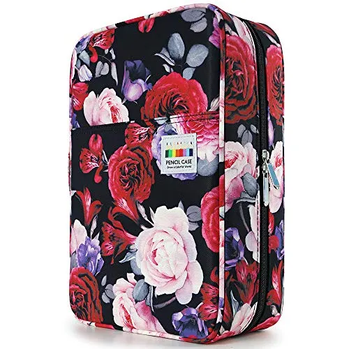 YOUSHARES Große Federmappe 300 Slots - Mäppchen Organizer Stiftetui mit Mehrschichtigem Halter für Prismacolor Coloured Pencils & Gel Pen (Red Pink Rose)