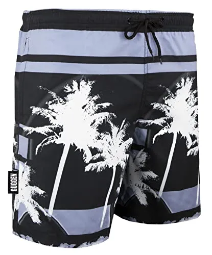 GUGGEN Mountain Badehose für Herren Schnelltrocknende Badeshorts 2148 mit Kordelzug Beachshorts Boardshorts Schwimmhose Männer Palmen Beach Farbe Schwarz 4XL