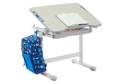 CARO-Möbel Kinderschreibtisch VITA - Höhenverstellbarer und neigbarer Kinderschreibtisch für ergonomisches Arbeiten, mit praktischer Schublade und Rucksackhalterung – ideal für jedes Kinderzimmer!