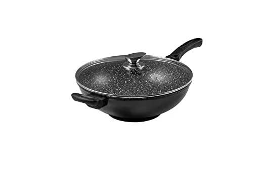 Pradel Excellence 52885M Wok in Stein-Optik mit Glasdeckel, 32 cm