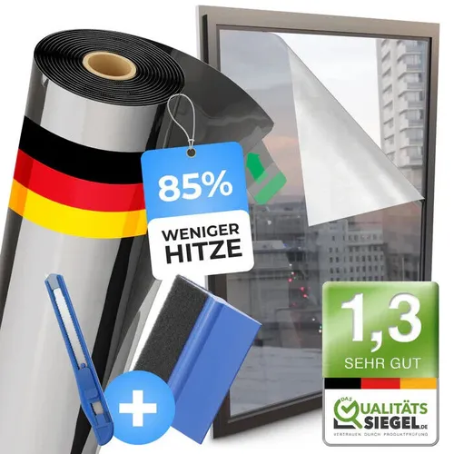 Sonnenschutzfolie Spiegelfolie 60 x 400 cm - Fensterfolien: Selbstklebende Spiegelfolie für optimalen Sonnenschutz, inklusive Rakel und Cutter für einfache Anwendung.