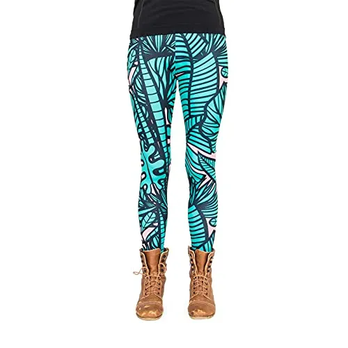 cosey - Bunte Bedruckte Blumen-Leggings (Einheitsgröße) - Design Tropen Comic