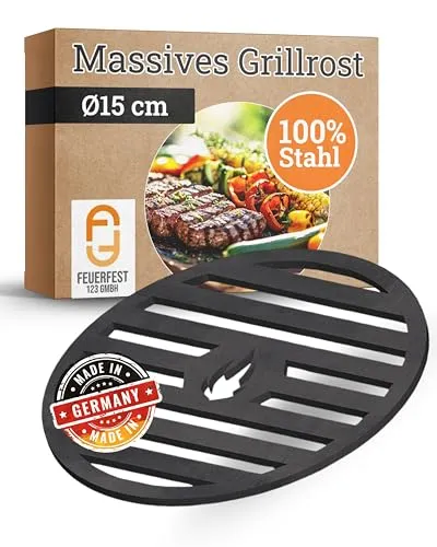 Feuerfest 123 Grillrost rund I Ø 15cm I Hochwertiges Grillgitter aus Stahl I Massive Grillplatte mit 4mm Stärke I Gitterrost für Gas-, Kohle- & Kugelgrill I Feuerschale-Grillrost aus Handarbeit