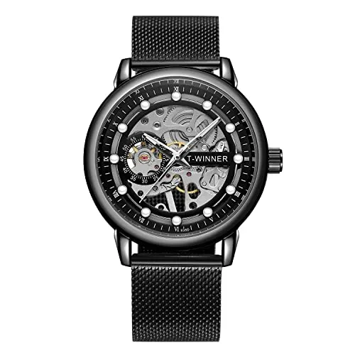 Forsining Herren-Armbanduhr, mechanisch, magnetisch, wasserdicht, Skelett-Zifferblatt, 1-schwarz