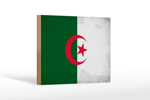 Holzschild Flagge Algerien 18x12 cm Flag Algeria Vintage Deko Schild