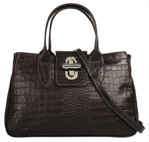 Cluty Handtasche Echt Leder Damen | Krokodilprägung und Drehverschluss - Damen-Henkeltasche aus italienischem Rindleder mit eleganter Croco-Prägung. Geräumiges Design mit praktischem Innenleben und vielseitigen Trageoptionen für stilvolle Aufbewahrung.
