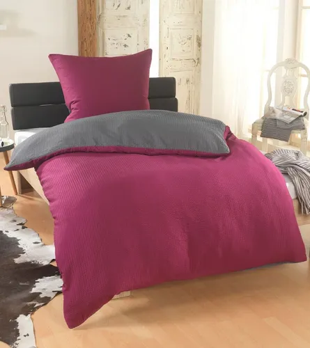 DreamHome Wende Bettwäsche Set 2-teilig Seersucker Bordo-Grau 155x220 cm
