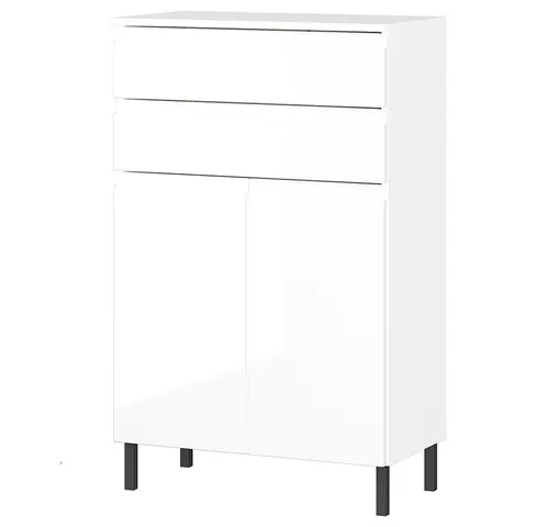 Lomadox Badezimmer-Kommode 60 cm in Weiß Hochglanz - Hoch- & Midischränke fürs Bad, bietet viel Stauraum mit 2 Schubladen und 2 Türen, modernes Design mit grifflosem Finish und hochwertigen ABS-Kanten für Langlebigkeit.