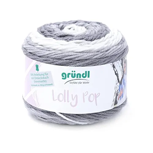 Gründl Lolly Pop Häkel- und Strickgarn (Wollähnliches und waschbares Universalgarn 100% Polyacryl, 150 g / 240 m, Nadelstärke: 5-6,150 g), Silver Swirl