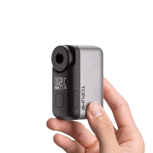 TOPUMP Mini Fahrradpumpe - Elektrische Luftpumpe mit Manometer - Luftpumpen für Rennrad, Mountainbike und Stadtrad. Mit digitalem Druckmesser, Auto-Stopp-Funktion und schnellem Aufpumpen in 50 Sekunden bis 80 PSI.