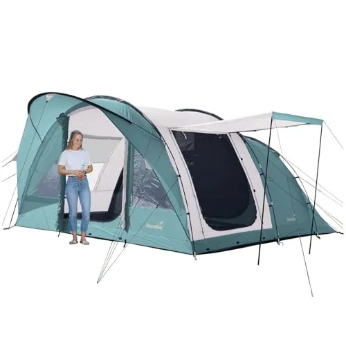Skandika Tunnelzelt Egersund 5 Sleeper Protect - Trekkingzelt für 5 Personen mit 2 m Stehhöhe, eingenähtem Zeltboden und innovativer Sleeper Technologie für ruhige Nächte und optimalen Insektenschutz.