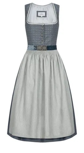 Nübler Dirndl midi Damen - 2 teilig inkl. Kleid und Schürze, Edda Blau, Größe:38 - Elegantes midi Dirndl für festliche Anlässe. Hochwertige Trachtenmode mit eckigem Ausschnitt und feiner Schürze. Bezaubernde Details und individuelle Taillierung für einen perfekten Sitz.