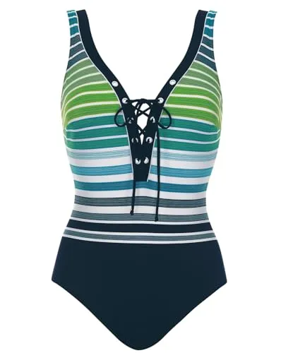 Sunflair Badeanzug mit V-Ausschnitt Nachtblau/türkis 44 C