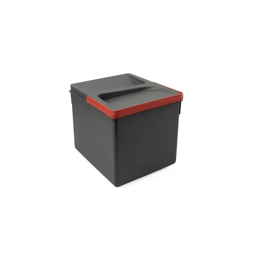 Emuca Recyclingbehälter Anthrazit, 12L - Haushaltszubehör für ordentliche Mülltrennung, integrierbar in Küchenmöbel, mit farbigen Griffen für einfache Handhabung.