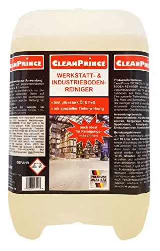 CleanPrince Werkstattbodenreiniger Konzentrat 10L - Bodenreiniger für Industrie- und Werkstattböden, entfernt mühelos Fett- und Ölfilme, ideal für hygienische Reinigung im Lebensmittelbereich.