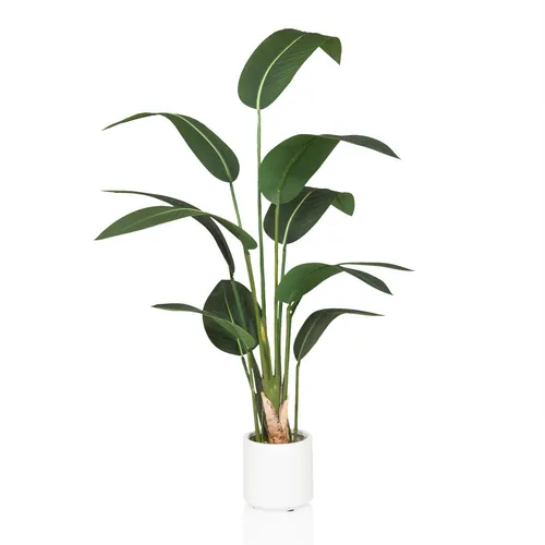hjh OFFICE Kunstpflanze Paradiesvogel 150cm - Strelitzia im weißen Topf - Künstliche Pflanzen für Innen und geschützten Außenbereich, detailgetreu und pflegeleicht, ideal für Allergiker und vielseitig einsetzbar.