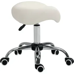 HOMCOM Sattelhocker Drehstuhl mit Rollen - Creme - Bürostuhl mit 5 beweglichen Rollen, ergonomischer Polsterung und stufenlos höhenverstellbar von 49cm bis 61cm. Ideal für Zuhause, Büro oder Friseursalons, pflegeleichter Kunstlederbezug.
