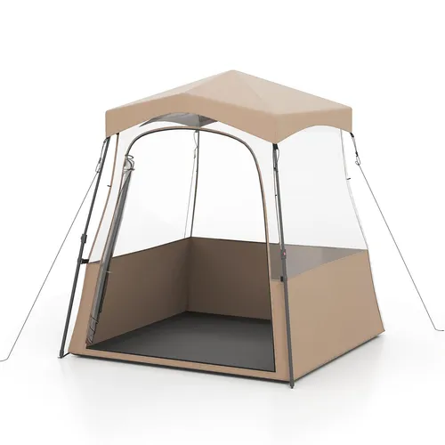 COSTWAY Sportzelt, Transparentes Zelt mit klarer Sicht & Robustes Gestell & Tragetasche, Campingzelt Outdoor, Pop Up Bubble Zelt 180x180x193cm Braun