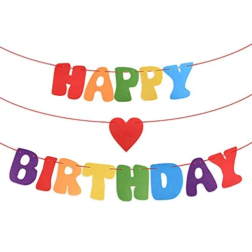 MEJOSER Bunt Geburtstag Girlande Filz Happy Birthday Girlande Banner Wimpelkette Bunte Wimpel für Kinder Geburtstag Party Dekoration Schriftzug
