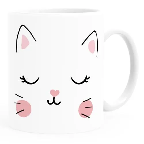 MoonWorks® Kunstofftasse Kinder Katze Katzengesicht Tiermotiv Geschenk für Mädchen Kinder Weiss Kunstoff-Tasse