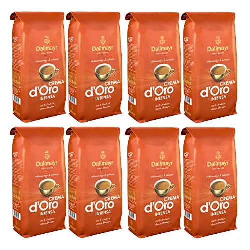 Dallmayr Crema d'Oro Intensa Kaffee - Geröstete Kaffeebohnen, vollmundiger Geschmack und ideale Mischung für Kaffeeliebhaber, 8 x 1000 g für langanhaltenden Genuss.