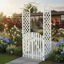 Mucola Rosenbogen mit Tür – Eleganter Rankbogen für Garten - Pflanzenkästen & Spaliere, witterungsbeständig und winterfest, ideal für die Gestaltung von Gartenwegen oder als Eingangstor.