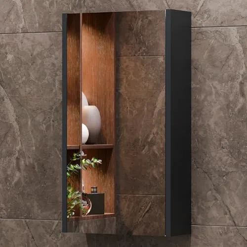 Planetmöbel Spiegelschrank Bad 40 cm - Kompakter Spiegelschrank mit Soft-Close-Türen, 2 Glasregalböden und pflegeleichter Melaminbeschichtung – ideal für kleine Bäder und sorgt für Ordnung bei Pflegeprodukten.