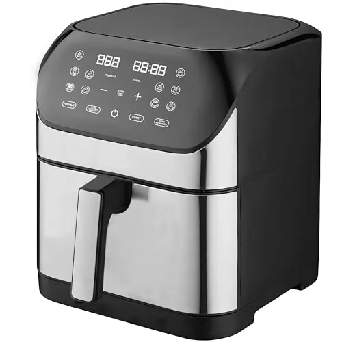 Retoo Heißluftfritteuse 8L 1800W Mit Digitalem Touchscreen, 10 Kochprogramme, Einstellbare Temperatur 80–200 °C, Antihaft-Behälter, Edelstahlgriff, Schnelle & Gesunde Zubereitung