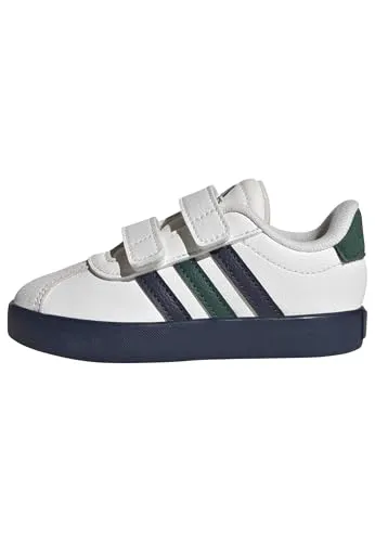 adidas Unisex Baby VL Court 3.0 Schuhe - Klassische Klettschuhe für Babys in Weiß und Navy, aus robustem Synthetikleder und mit bequemer Gummi-Cupsohle für einen sicheren Halt.