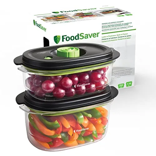FoodSaver FFC025X Vakuumbehälter 2 Stück - Frischhaltedosen für Vakuumiergeräte, luftdicht und BPA-frei; ideal zum Konservieren und Marinieren von Lebensmitteln in nur 12 Minuten.